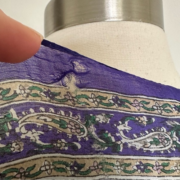 Vintage Long 100% Silk Purple Floral Scarf Head Wrap - Picture 9 of 9